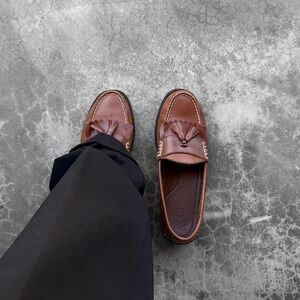 Vintage Chaps Brown leather tassel kittle loafers slip on dress shoes men's 10